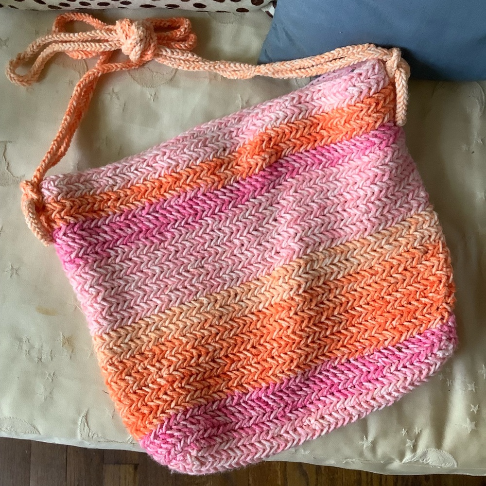 Striped Pink & Orange Crochet Shoulder Bag